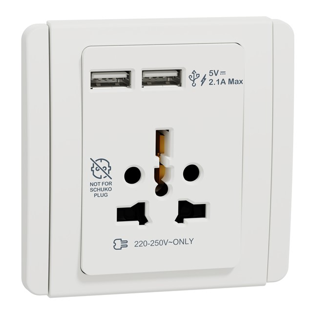 Stop Kontak Schneider Neo 16A International Socket with 2.1A USB, White