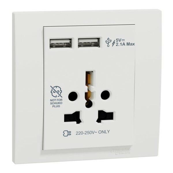 Stop Kontak Schneider Vivace USB charger+socket-outlet, Vivace, 16A, white