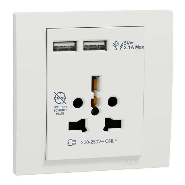 Stop Kontak Schneider Vivace USB charger+socket-outlet, Vivace, 16A, white